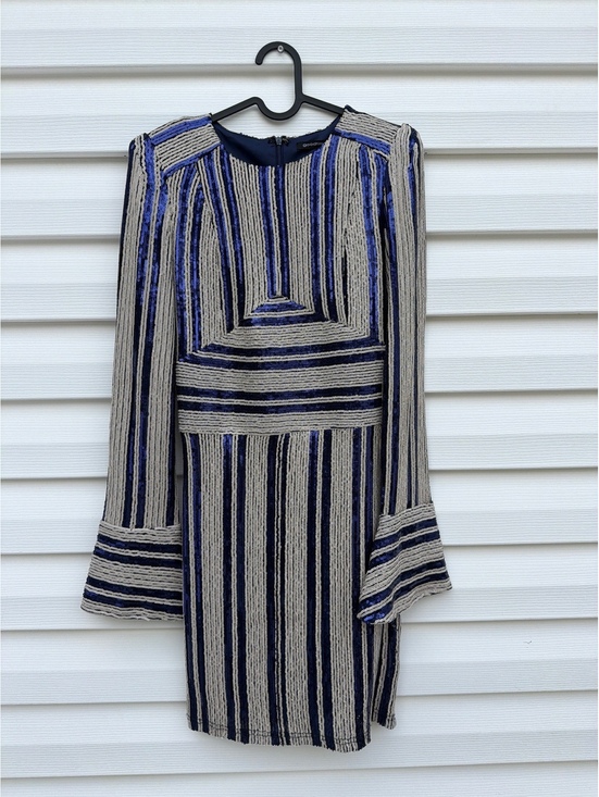 Dresses & Skirts - Goodtime USA Women's S Navy Silver Sequin Striped Bell Sleeve Mini Dress